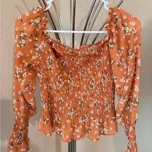 Rust Floral Smocked Blouse